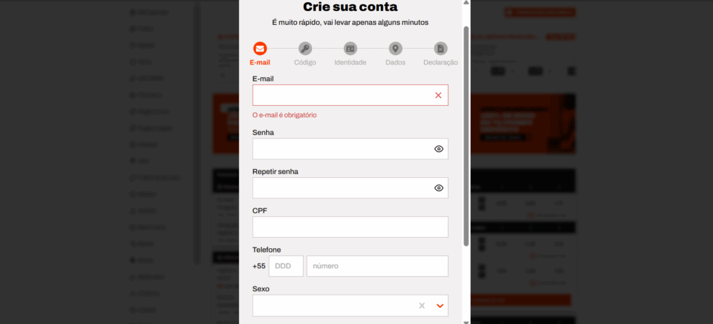 O cadastro é o primeiro passo para apostar na plataforma. Reprodução/BetWarrior